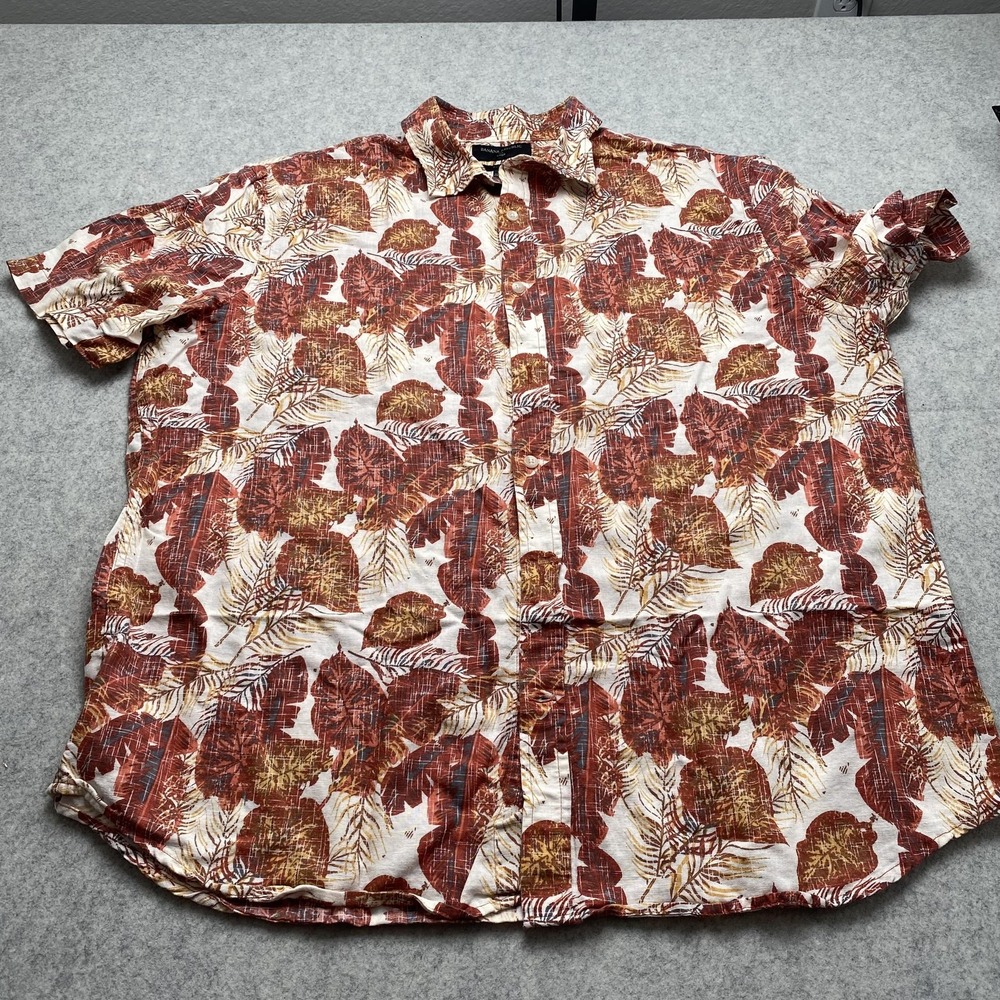 Banana Republic Shirt Mens XL Multicolor Leaf Linen Hawaiian Aloha Button Up